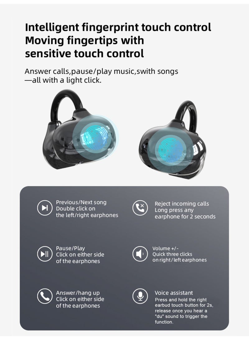 ZIPFORCE J80 True Open Ear  Clip Wireless Earbuds - Bluetooth 6.0, Lightweight Comfort Clip Design OWS Earphones for Sports & Fitness，Black - Image 3